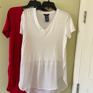 Premise White Layered V-Neck Short Sleeve Top